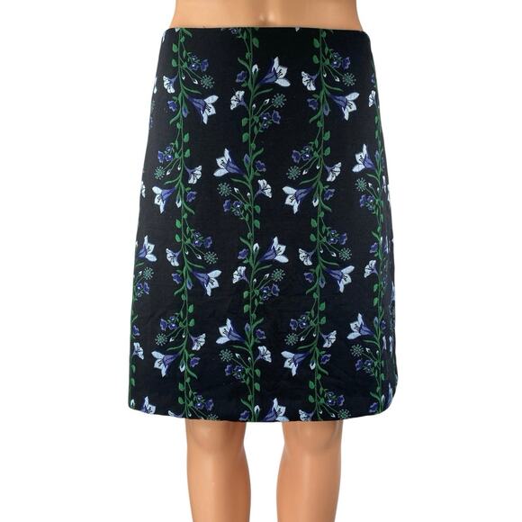 Ann Taylor Black Multicolor Garland Floral Zipper Knee Length A-line Skirt Sz 0 - Picture 1 of 5
